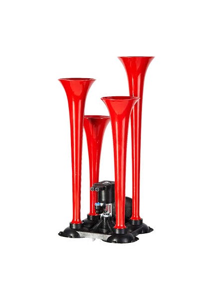 HIDO-590B-24 - Havalı Korna Kırmızı 4 Borulu Metal Düz 24V