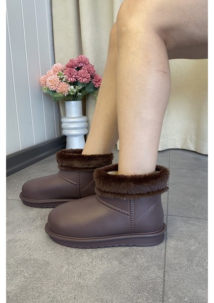 Su Geçirmez Içi Kürklü Kahverengi Kısa Kadın Hafif Yağmur Botu TMD2025200 fırsatları