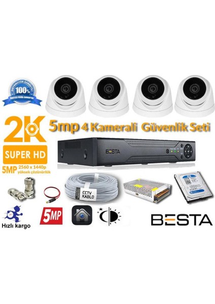 5mp 4 Kameralı Ahd Güvenlik Seti