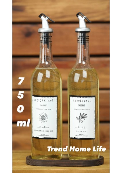 Ahşap Stantlı 2 Li Cam Şeffaf 750 ml Ayçiçekyağı Zeytinyağı Yağlık Yağdanlık Şişesi fiyatları