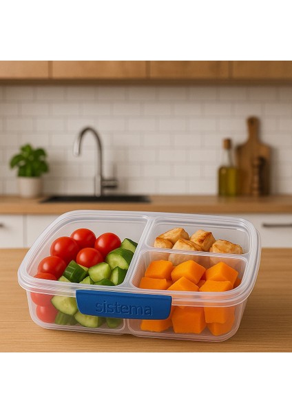 To Go 820ML 3 Bölmeli Klipli Saklama Kabı – Bpa’sız, Mikrodalga & Bulaşık Makinesi Uyumlu, Mavi Kapaklı modelleri