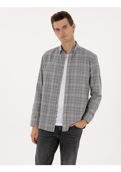 Erkek Gri Regular Fit Uzun Kollu Gömlek 50312371-VR024