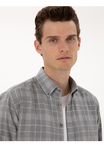 Erkek Gri Regular Fit Uzun Kollu Gömlek 50312371-VR024 fiyatları