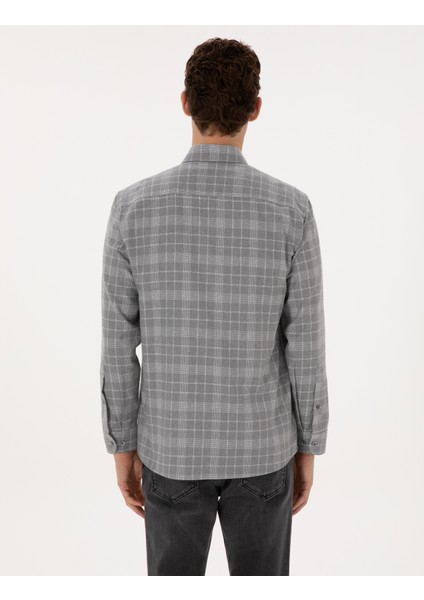 Erkek Gri Regular Fit Uzun Kollu Gömlek 50312371-VR024 indirimleri