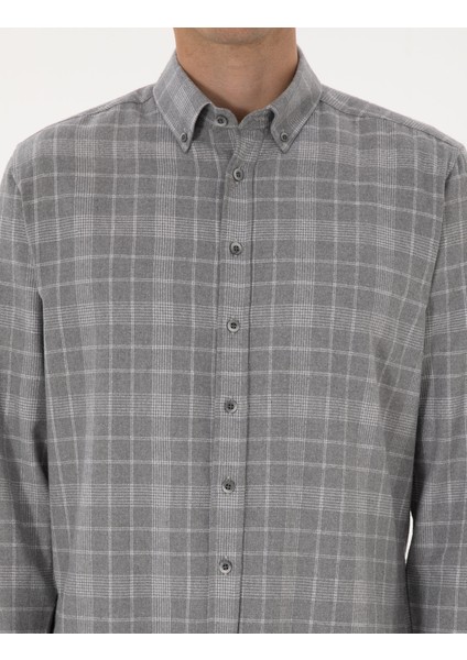 Erkek Gri Regular Fit Uzun Kollu Gömlek 50312371-VR024