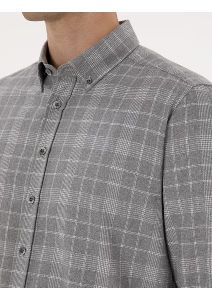 Erkek Gri Regular Fit Uzun Kollu Gömlek 50312371-VR024