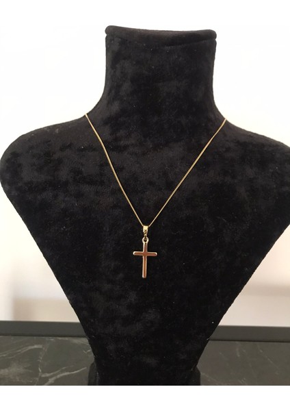 PASLANMAZ ÇELİK GOLD İNCE ZİNCİRL PARLAK SADE MODEL HAÇ KOLYE