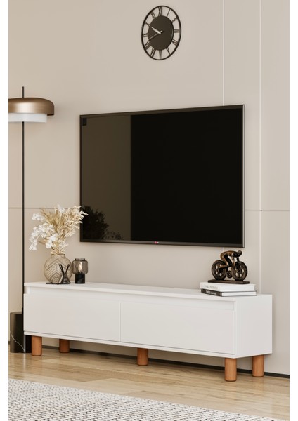 Mila beyaz Mdf 160 cm Tv Ünitesi-Raflı,kapaklı,ayaklı fiyatları