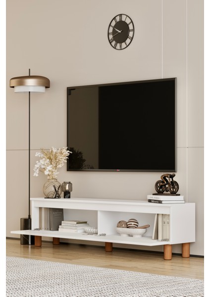 Mila beyaz Mdf 160 cm Tv Ünitesi-Raflı,kapaklı,ayaklı fırsatları