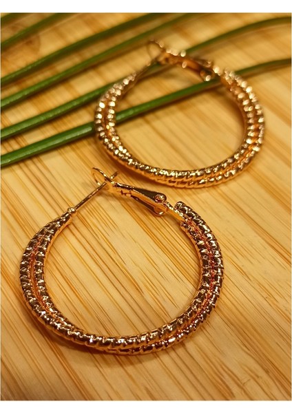 Bronz Renk Lüks Gösterişli Figürlü Halka Küpe