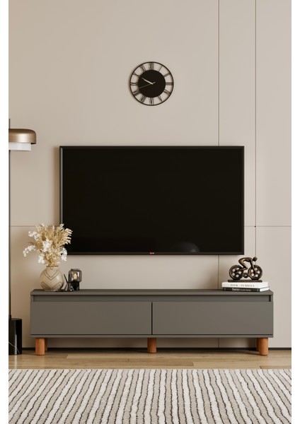 Mila gri Mdf 160 cm Tv Ünitesi-Raflı,kapaklı,ayaklı