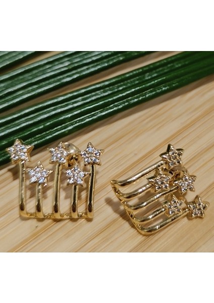 Altın Renk Lüks Gösterişli Yıldız Figürlü Klips Küpe