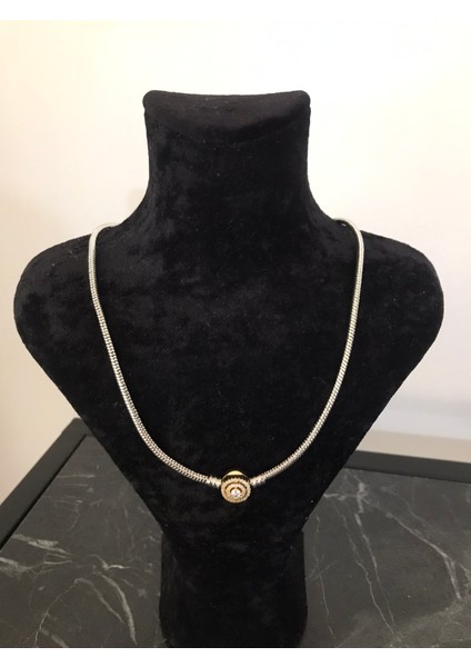 Paslanmaz Çelik Kalın Zincirli Yuvarlak Model Gold Deteylı Parlak Charm Kolye