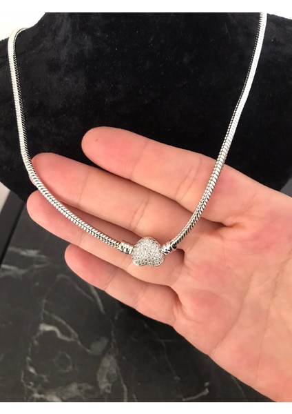 Paslanmaz Çelik Kalın Zincirli Kalp Charmlı Taşlı Parlak Işıltılı Kolye modelleri