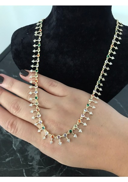 Paslanmaz Çelik KUYUMCU MODEL ÖZEL SERİ ÇİVİLİ RENKLİ TAŞLI KARARMAZ IŞILTILI KOLYE fırsatları