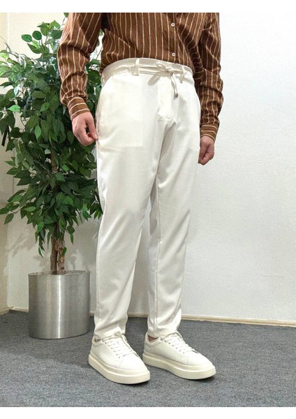 Erkek Beyaz Yüksek Bel Pileli Kumaş Pantolon Modern Düğmeli Şık ve Günlük Kullanıma Uygun fiyatları
