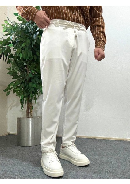 Erkek Beyaz Yüksek Bel Pileli Kumaş Pantolon Modern Düğmeli Şık ve Günlük Kullanıma Uygun indirimleri