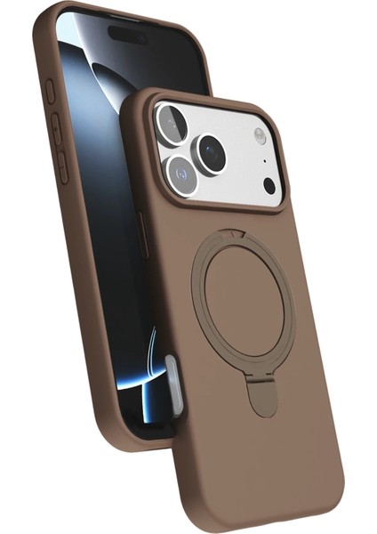 iPhone 17 Pro Max Kılıf Magsafe Halkalı Extra Standlı Içi Kadife Yumuşak Renkli Silikon Kapak