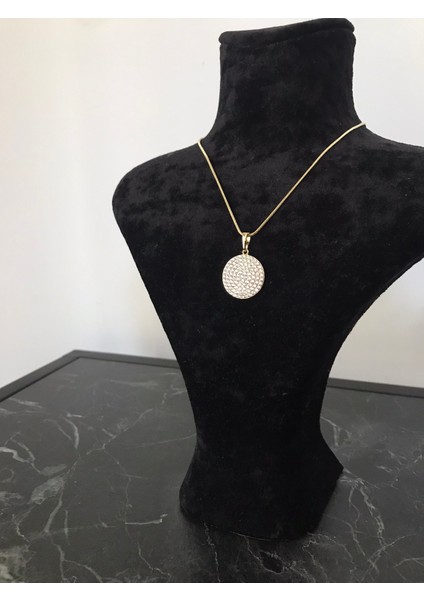 Paslanmaz Çelik Gümüş Renk Yuvarlak Full Taşlı Işıltılı Kuyumcu Model Kolye modelleri