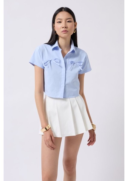 Kurdele Detay Crop Gömlek modelleri