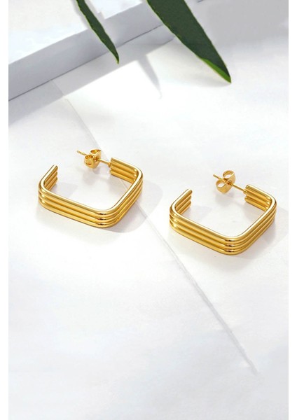 Modern Kare Tasarım Altın Kaplama Kadın Çelik Küpe fiyatları