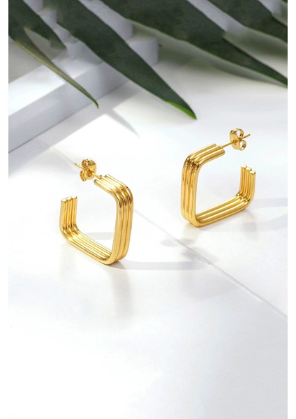 Modern Kare Tasarım Altın Kaplama Kadın Çelik Küpe modelleri