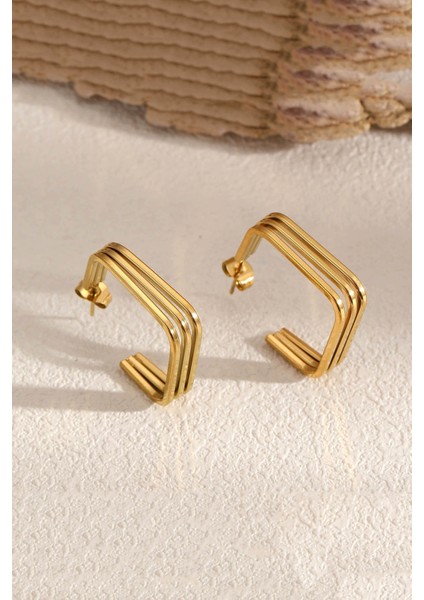 Modern Kare Tasarım Altın Kaplama Kadın Çelik Küpe fırsatları