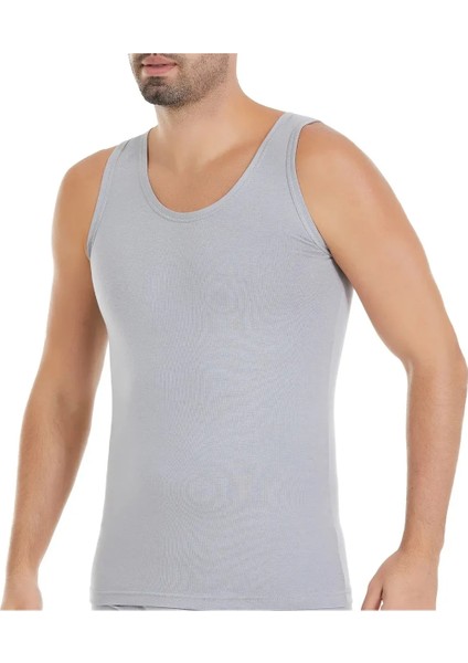 Erkek 3'lü Gri Bambu Askılı Likralı Atlet