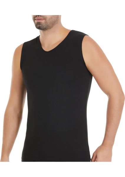 Erkek 2'li Siyah Modal V Yaka Sıfır Kol Atlet