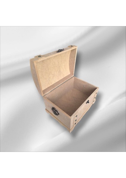 Ahşap Boyanabilir Takı-Makyaj-Aksesuar- Dekoratif Klipsli Orta Boy Çok Amaçlı Sandık Kutu