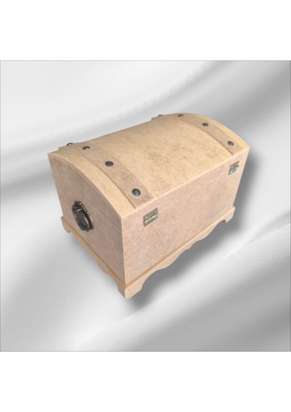 Ahşap Boyanabilir Takı-Makyaj-Aksesuar- Dekoratif Klipsli Orta Boy Çok Amaçlı Sandık Kutu