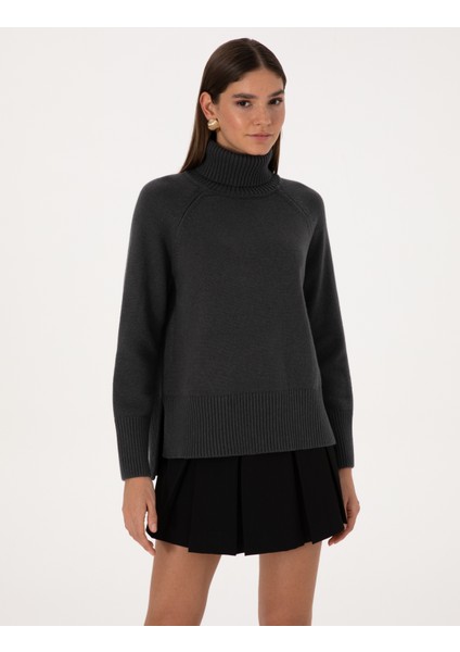 Kadın Antrasit Comfort Fit Yün Karışımlı Kazak 50316667-VR006