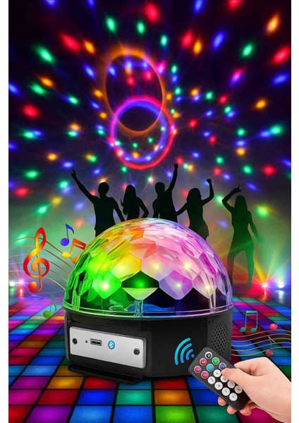 Bluetooth Kumandalı LED Parti Disko Topu Hoparlör USB Aparatlı Renkli Işıklı Müzik Speaker