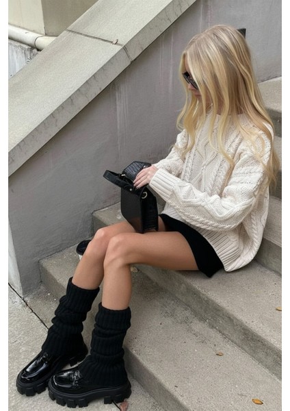 Siyah %100 Akrilik Üst Kalite Triko Örgü Çorap Tozluk fiyatları