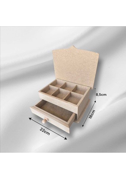 Ahşap Boyanabilir Bölmeli ve Çekmeceli Takı-Makyaj-Aksesuar-Dekoratif Çok Amaçlı Organizer Kutu