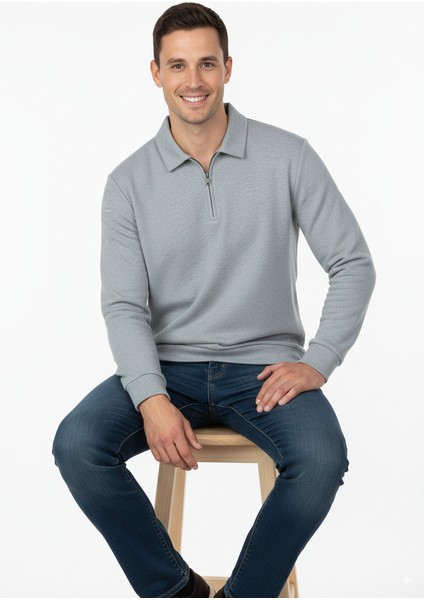 Erkek Kışlık Kazak Pamuklu Dokuma Yarım Fermuarlı Polo Yaka Uzun Kollu Düz Renk Rahat Kesim fiyatları