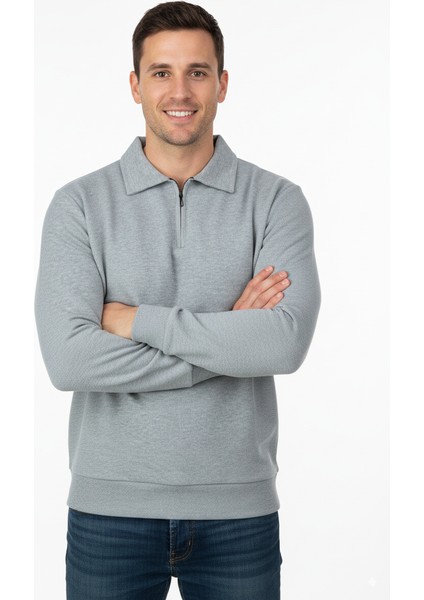 Erkek Kışlık Kazak Pamuklu Dokuma Yarım Fermuarlı Polo Yaka Uzun Kollu Düz Renk Rahat Kesim indirimleri