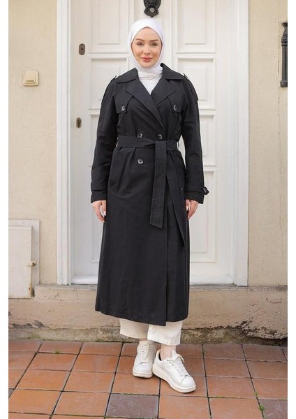 Kruvaze Kapamalı Düğmeli Belden Kuşaklı Kap Haki 25KT720