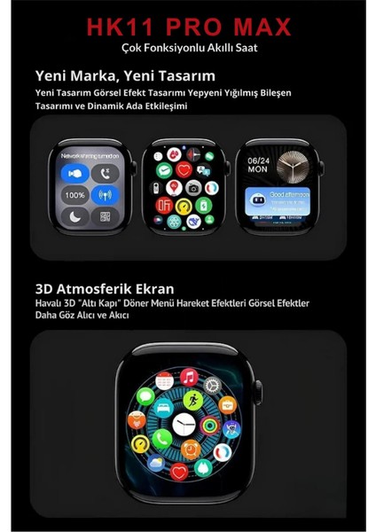 Watch Hk 11 Pro Max Amoled Akıllı Saat Iphone ve Android Tüm Telefonlara Uyumlu fiyatları