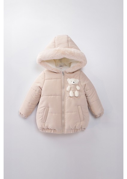 Su ve Rüzgar Geçiemez Kapüşonlu Şişme Peluş Kışlık Kız Çocuk Mont 2-6 Yaş 50326