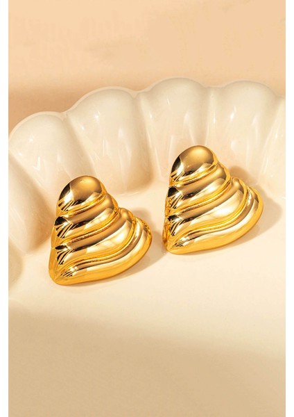 Paslanmaz Çelik Zarif Kalp Tasarım Gold Kadın Küpe modelleri