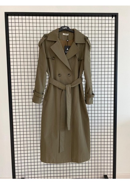 Kruvaze Kapamalı Düğmeli Belden Kuşaklı Kap Haki 25KT720 fiyatları