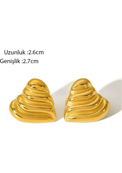 Paslanmaz Çelik Zarif Kalp Tasarım Gold Kadın Küpe