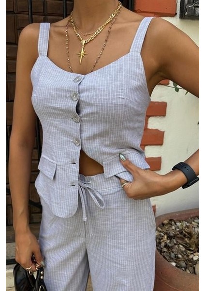 Kalın Askılı Bluz Pantolon Keten Takım 10187 modelleri