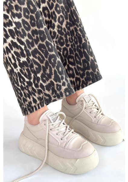 Emwa Bej Cilt Bağcıklı Spor Ayakkabı