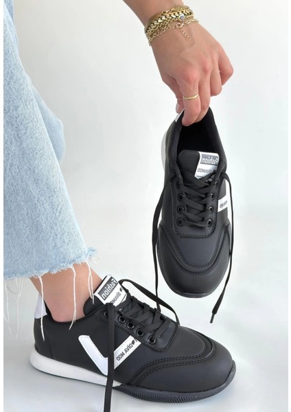 Jowen Siyah Cilt Beyaz Detaylı Bağcıklı Spor Ayakkabı modelleri