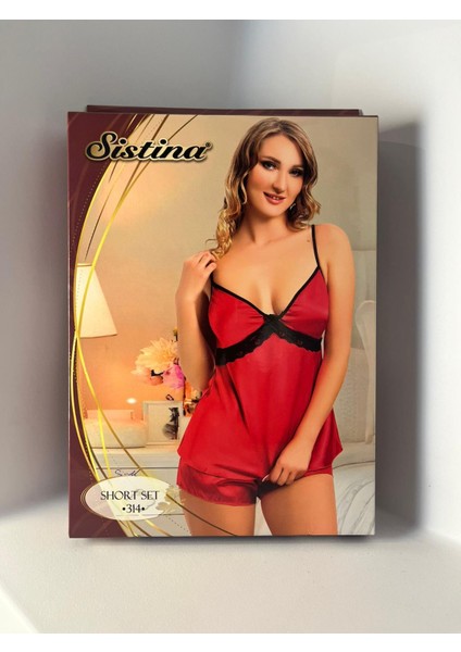 Kırmızı Saten Dantelli Şortlu Gecelik Takımı fiyatları