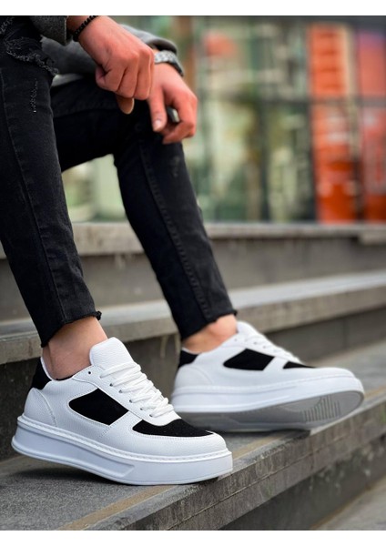 Kb-X8 Kuback Beyaz Siyah Cilt Yüksek Taban Günlük Spor Ayakkabı