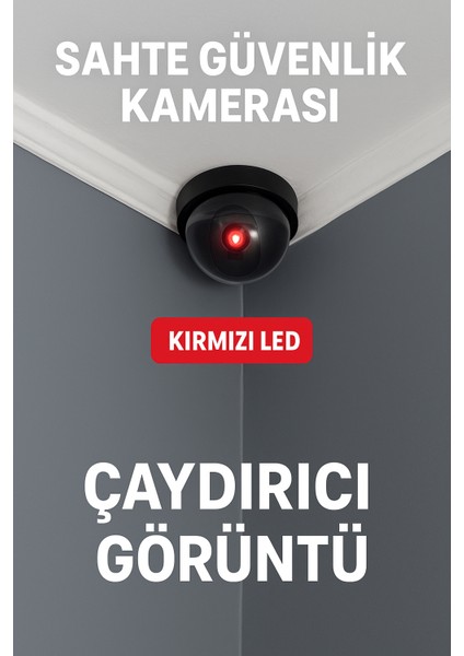 Sahte Güvenlik Kamerası – Dome Model, Kırmızı LED Işıklı, Gerçekçi Caydırıcı Kamera