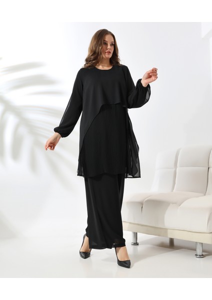 Büyük Beden Piliseli Şifon Tesettür Tunik fiyatları